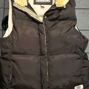 Womans ugg puffer vest with fur collar